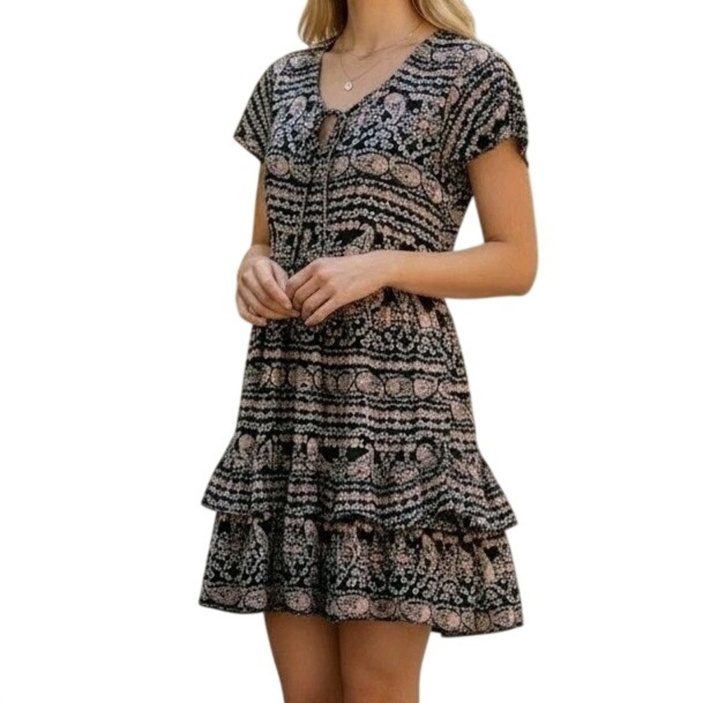 Anthropologie Patrons of Peace Womens S Dress Black Floral Paisley Boho